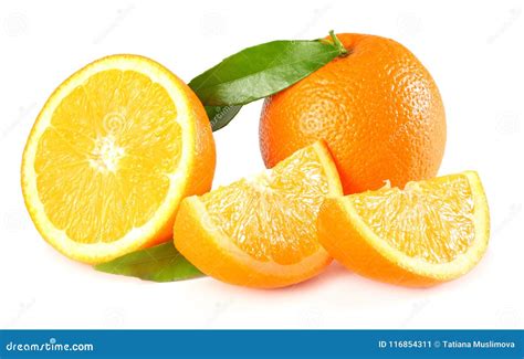 Healthy Food. Orange with Green Leaf Isolated on White Background Stock ...