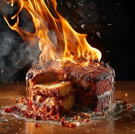 Premium AI Image | Display of burning cake with dark background