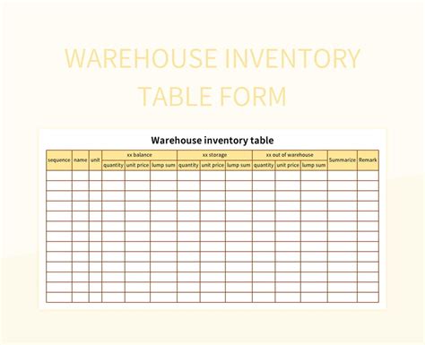 Warehouse Inventory Table Form Excel Template And Google Sheets File ...