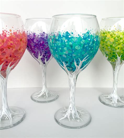 Blossoming Tree Wineglass Set of 4, hand-painted 20oz glasses | Wine glass designs, Wine glass ...