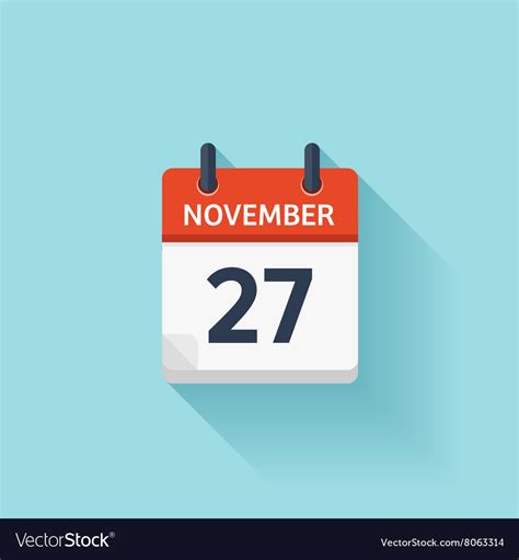 November 27 flat daily calendar icon Royalty Free Vector