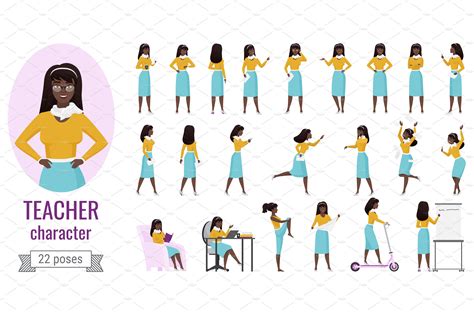 Teacher woman poses set | Vector Graphics ~ Creative Market