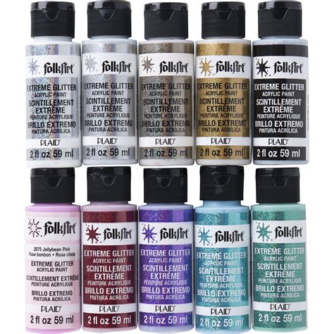 FolkArt Extreme Glitter Acrylic Craft Paint Set, 10 Colors, 2oz ...