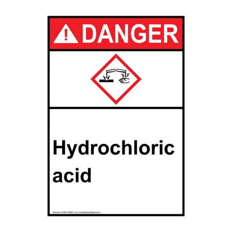 Portrait ANSI-GHS Hydrochloric Acid Sign With Symbol ADEP-38592