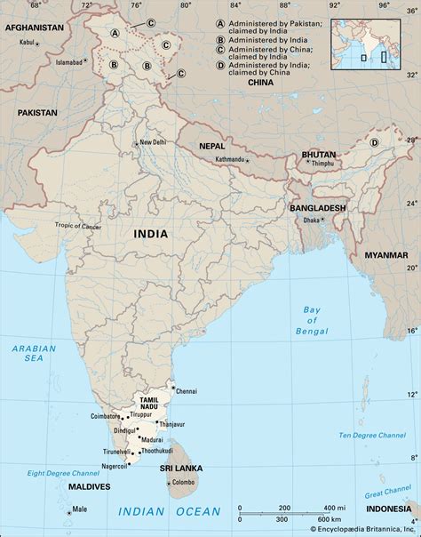 Tamil Nadu South India Map