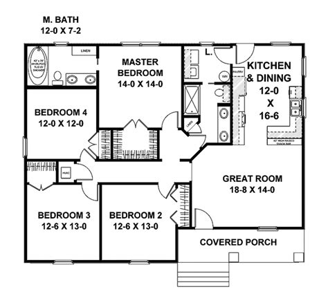 Craftsman Style House Plan - 4 Beds 2 Baths 1541 Sq/Ft Plan #44-217 - HomePlans.com Budget House ...