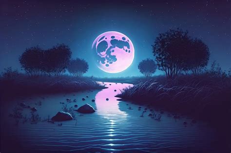 Premium Photo | Nighttime scenery featuring liquefying moon creating luminescent river fantasy ...