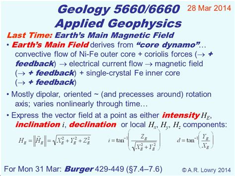 Geology 5660/6660 Applied Geophysics 28 Mar 2014 © A.R. Lowry 2014 For Mon 31 Mar: Burger (§7.4 ...