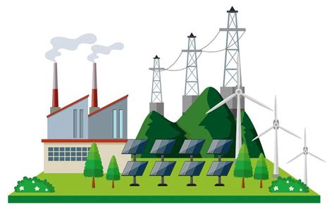 Kraftwerk mit Solarzelle und Turbinen 369502 Vektor Kunst bei Vecteezy