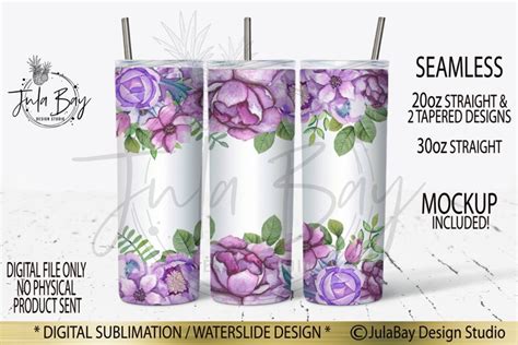 20oz Skinny Tumbler PNG Sublimation Purple Flowers Floral