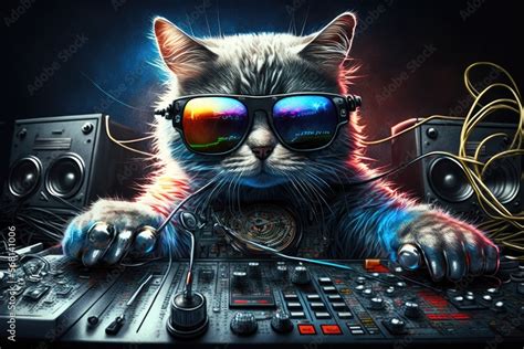 The Wildest Night Club Scene with DJ Cat cat with sunglasses and headphones and His 3D Music ...