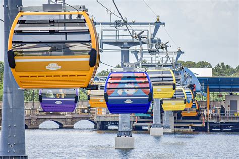 Unwrapped Disney Skyliner Gondolas Travel Over Hourglass Lake at Disney's Art of Animation Resort