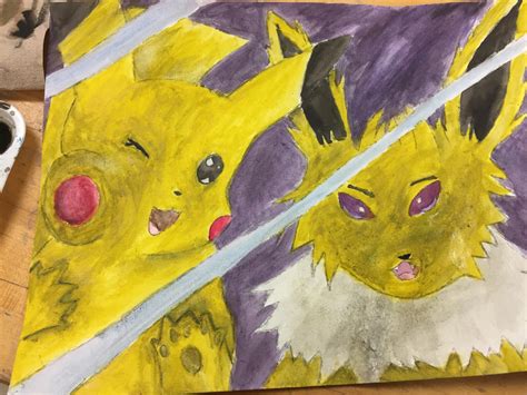 Pikachu and Jolteon watercolor by CrazyRedPanda40 on DeviantArt