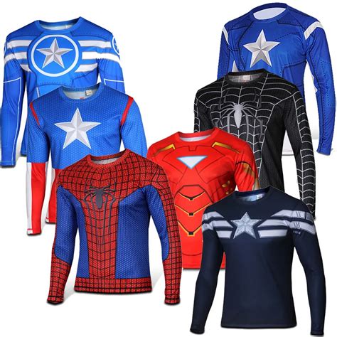 Fashion Men Long Sleeve T Shirt Super Hero Casual Costume Biker TShirt ...