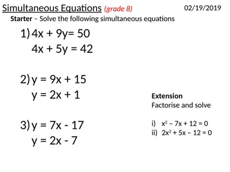 GCSE 9-1 Quadratic Simultaneous Equations | Teaching Resources