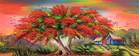 Flamboyant Tree Painting Flamboyan Dominican Art Oil - Etsy | Tree ...