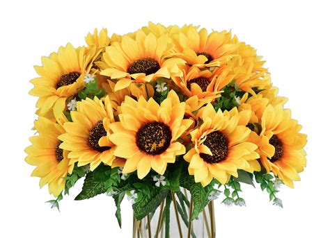 Buy LSKYTOP 6 Bunches Artificial Sunflower Bouquet,Silk Sunflowers Fake Yellow Flowers for ...