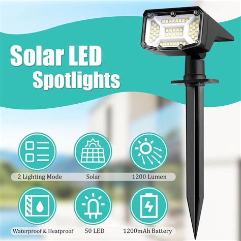 Venoro Solar 50 LED Spotlights Landscape Flood Light Outdoor Garden Pathway Wall Lamp 2Pcs ...