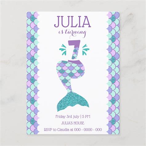 Mermaid Birthday Mermaid Number 7 Invitation Postcard | Zazzle