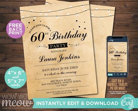 60th Birthday Invitation Elegant Sixty Invitations Party | Etsy | Elegant invitations, Birthday ...