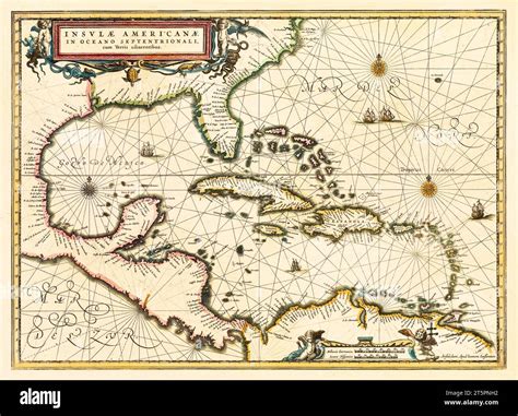 Old map of Gulf of Mexico and Caribbean islands. By Jansson, publ. in ...