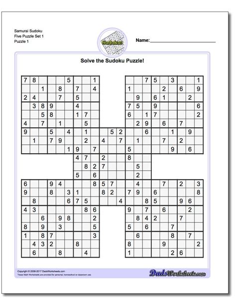 Printable Sudoku Samurai! Give these puzzles a try, and you'll be busy longer than you expect ...