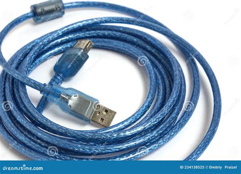 USB Cable is Blue on a White Background Stock Image - Image of data ...