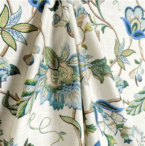 Blue green curtains jacobean curtains floral curtains flower | Etsy