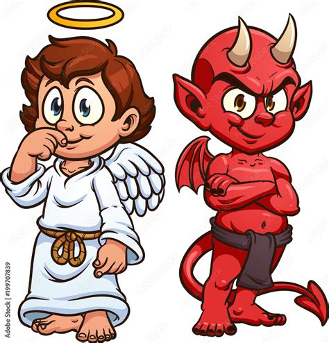 Cartoon angel and devil. Vector clip art illustration with simple gradients. Each on a separate ...