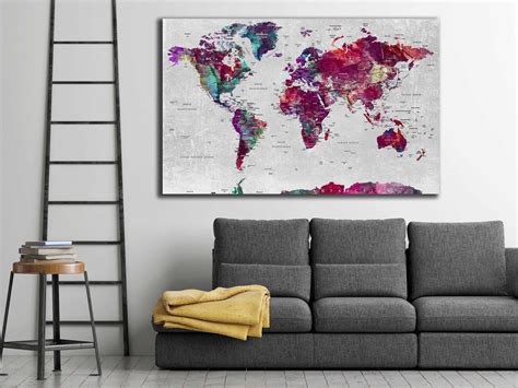 World map large canvas print World map wall art world map | Etsy