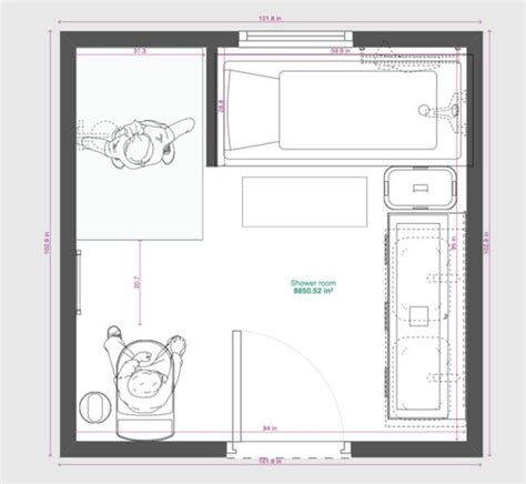 8x8 bathroom layout with tub and shower