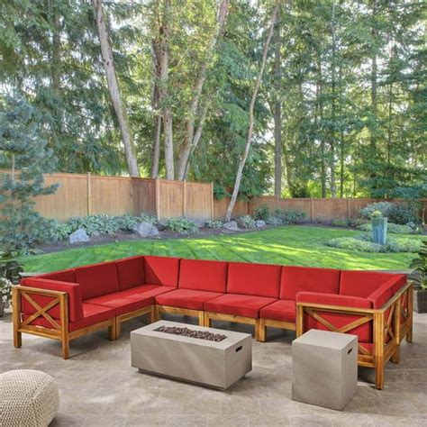 10-Pc Outdoor Sectional Sofa Set with Fire Pit in Teak - Walmart.com - Walmart.com