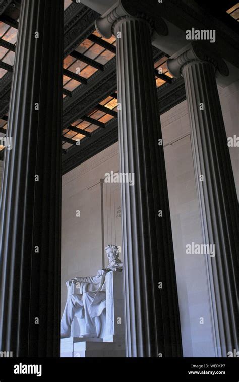 View of the statue of Lincoln from inside the Lincoln Memorial in ...