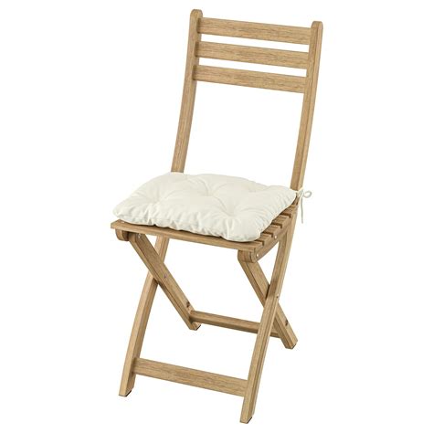 ASKHOLMEN chair, outdoor, foldable acacia/Kuddarna beige - IKEA