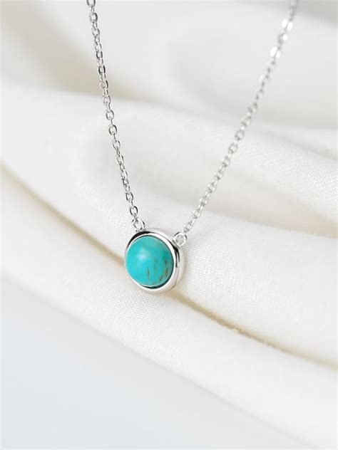 925 Sterling Silver Minimalist Round Turquoise Pendant Necklace ...