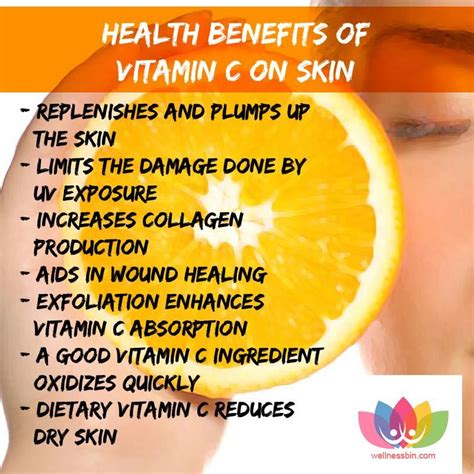 Health Benefits of Vitamin C on Skin More Beauty And Wellness Tips at www.WellnessBin.com ...