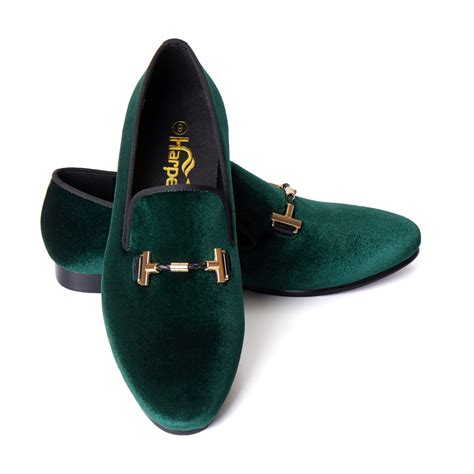 Harpelunde Men Velvet Loafers Green Wedding Buckle Dress Shoes Blue ...