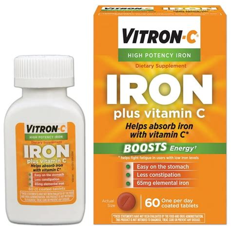 Vitron-C High Potency Iron Supplement with Vitamin C | 60 Count - Walmart.com - Walmart.com