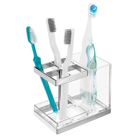 mDesign Plastic Toothbrush, Toothpaste Storage Organizer Holder -Clear/Chrome - Walmart.com