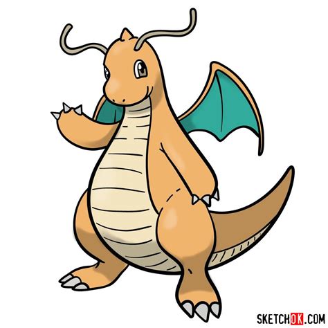 How to draw Dragonite Pokemon - Sketchok easy drawing guides