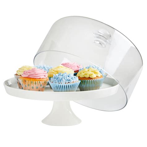 VonShef 30cm Cake Cupcake White Ceramic Display Stand with Glass Dome ...