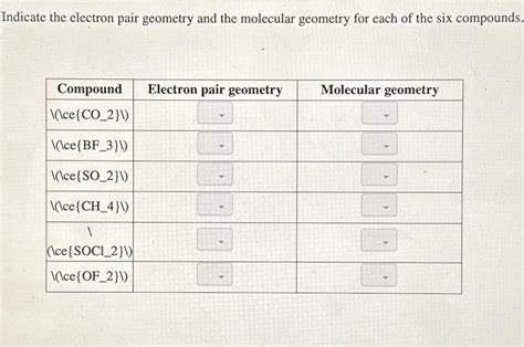 Solved Indicate the electron pair geometry and the molecular | Chegg.com