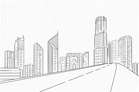 Line drawing of modern city skyline background With roads and buildings 25750367 Vector Art at ...