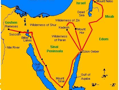 The route of the wilderness wanderings of the Israelites between the Exodus and their entry into ...