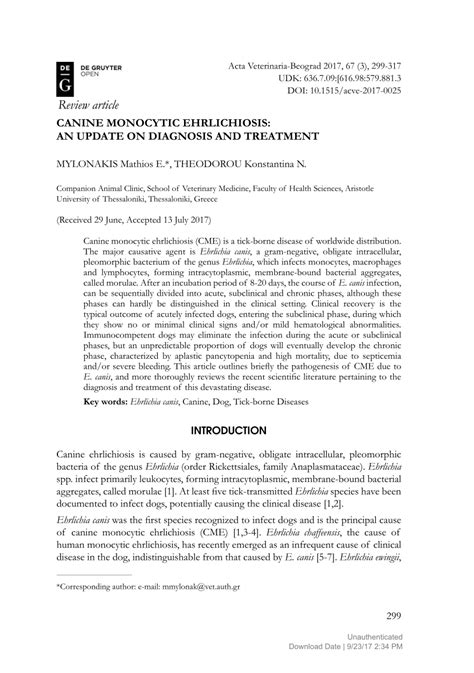 (PDF) Canine Monocytic Ehrlichiosis: An Update on Diagnosis and Treatment