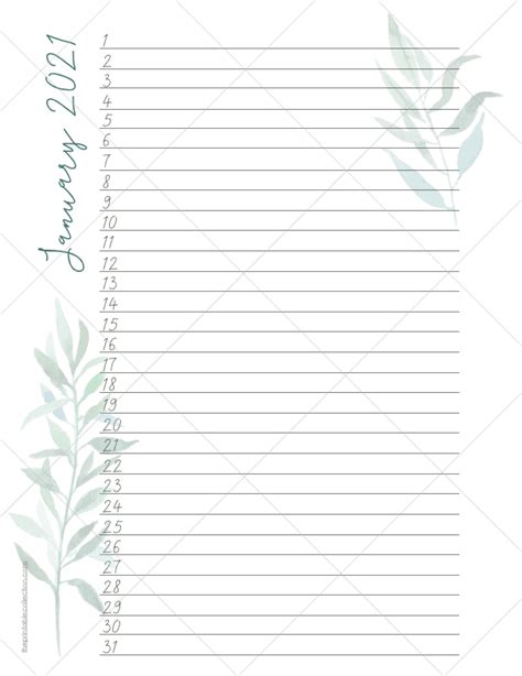 2021 Printable Lined Monthly Calendar With Watercolor Foliage {+ Freebie} | The Printable Collection