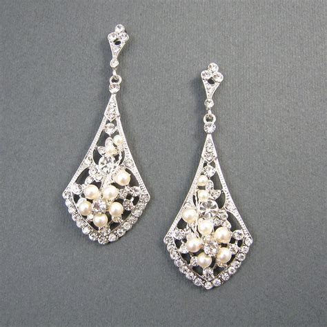 Vintage Style Bridal Earrings Ivory Pearl Wedding Earrings