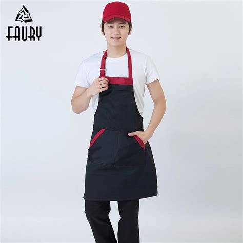 Wholesale Food Service Apron Unisex Spliced Color Adjustable Halter Neck Restaurant Kitchen ...