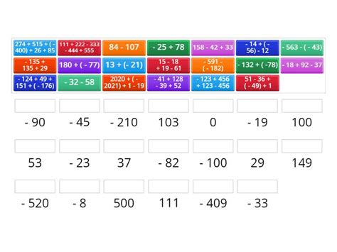 Cộng trừ số nguyên - Match up