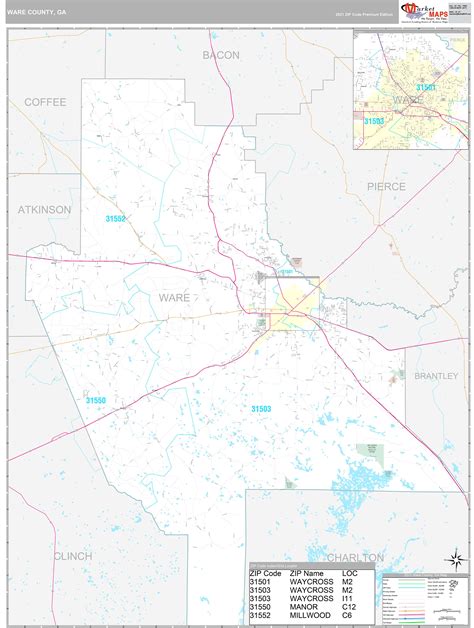 Ware County, GA Wall Map Premium Style by MarketMAPS - MapSales.com